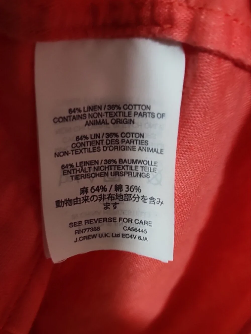 J.Crew Coral Red Baird McNutt Irish Linen Perfect Shirt Button Down Slim Fit 6T